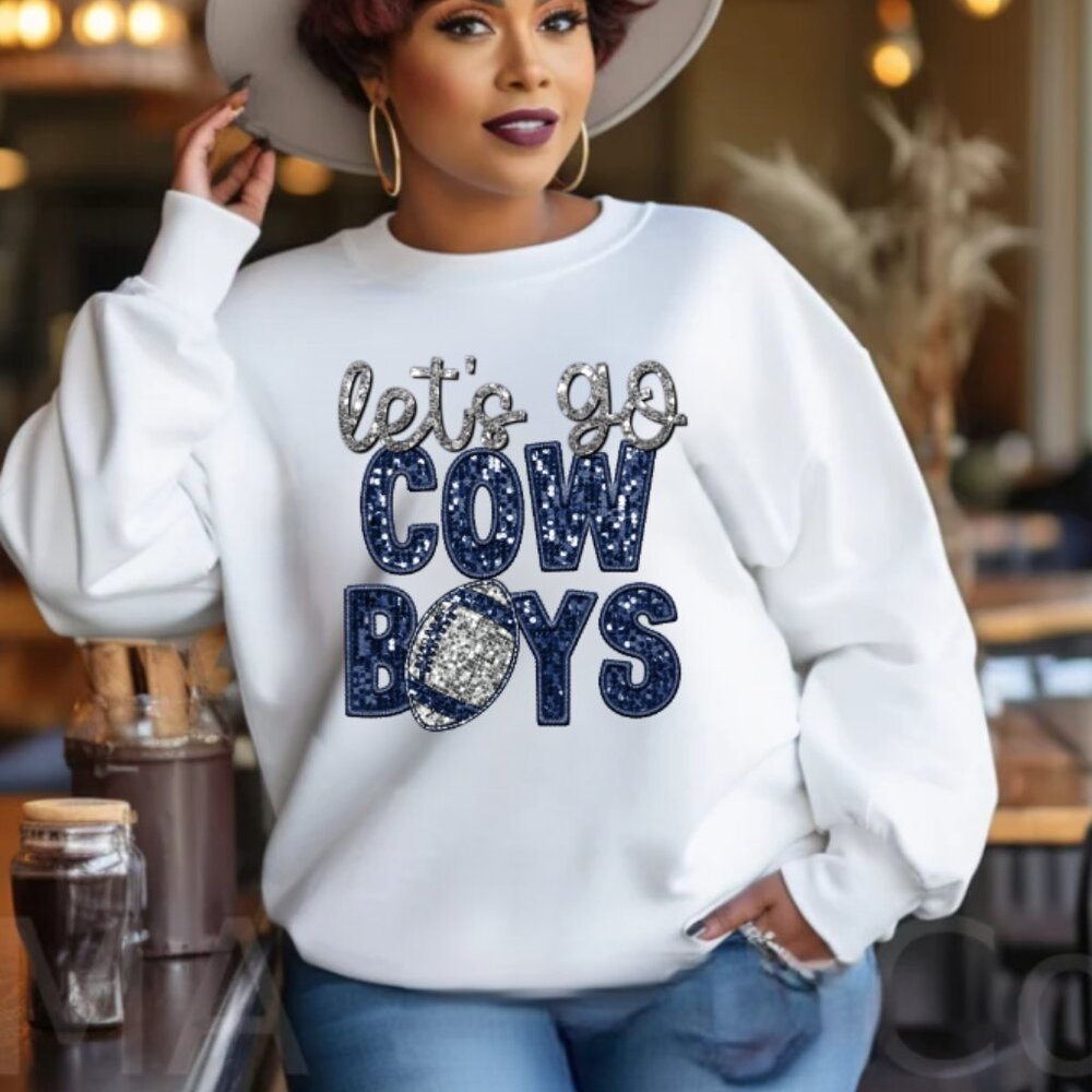 Cowboys Sweatshirt (faux Sequin/Glitter) White Sweatshirt/New)